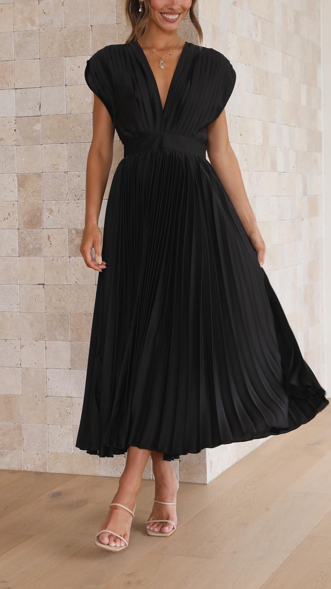Alexis – Draped V-Neck Pleated Dress