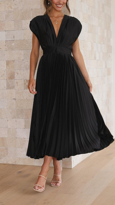 Alexis – Draped V-Neck Pleated Dress