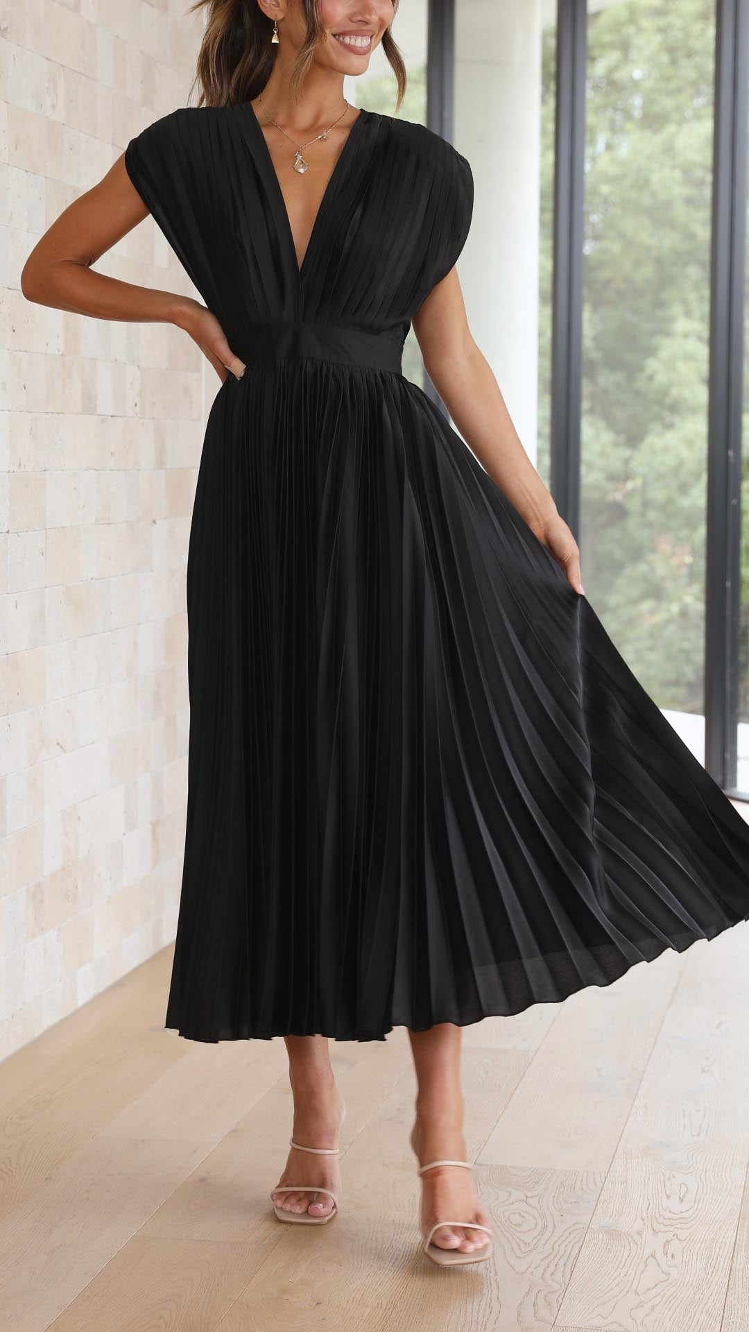 Alexis – Draped V-Neck Pleated Dress