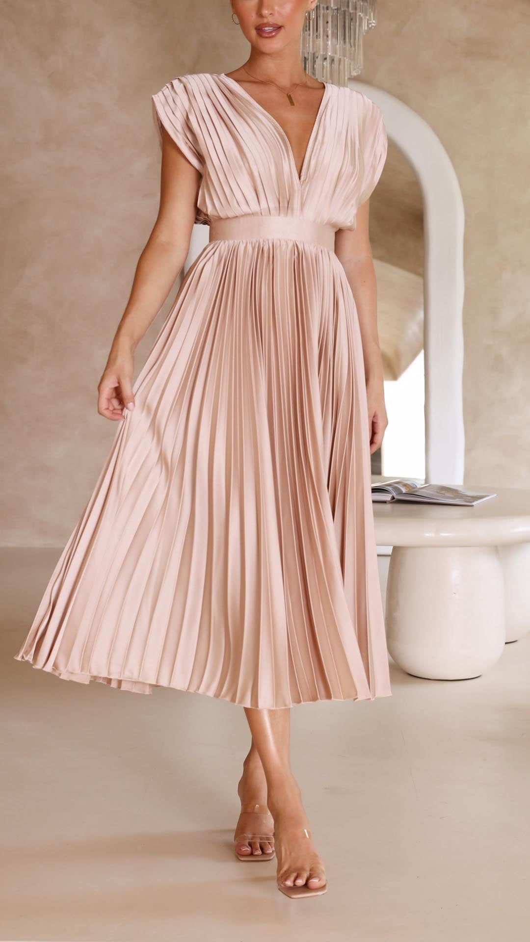 Alexis – Draped V-Neck Pleated Dress