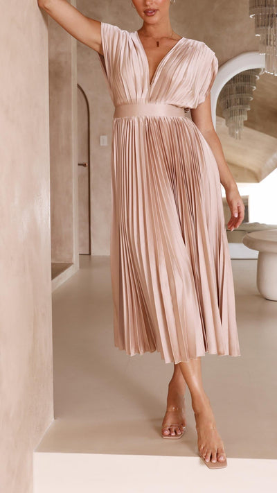 Alexis – Draped V-Neck Pleated Dress