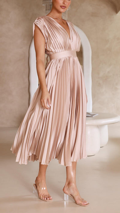 Alexis – Draped V-Neck Pleated Dress