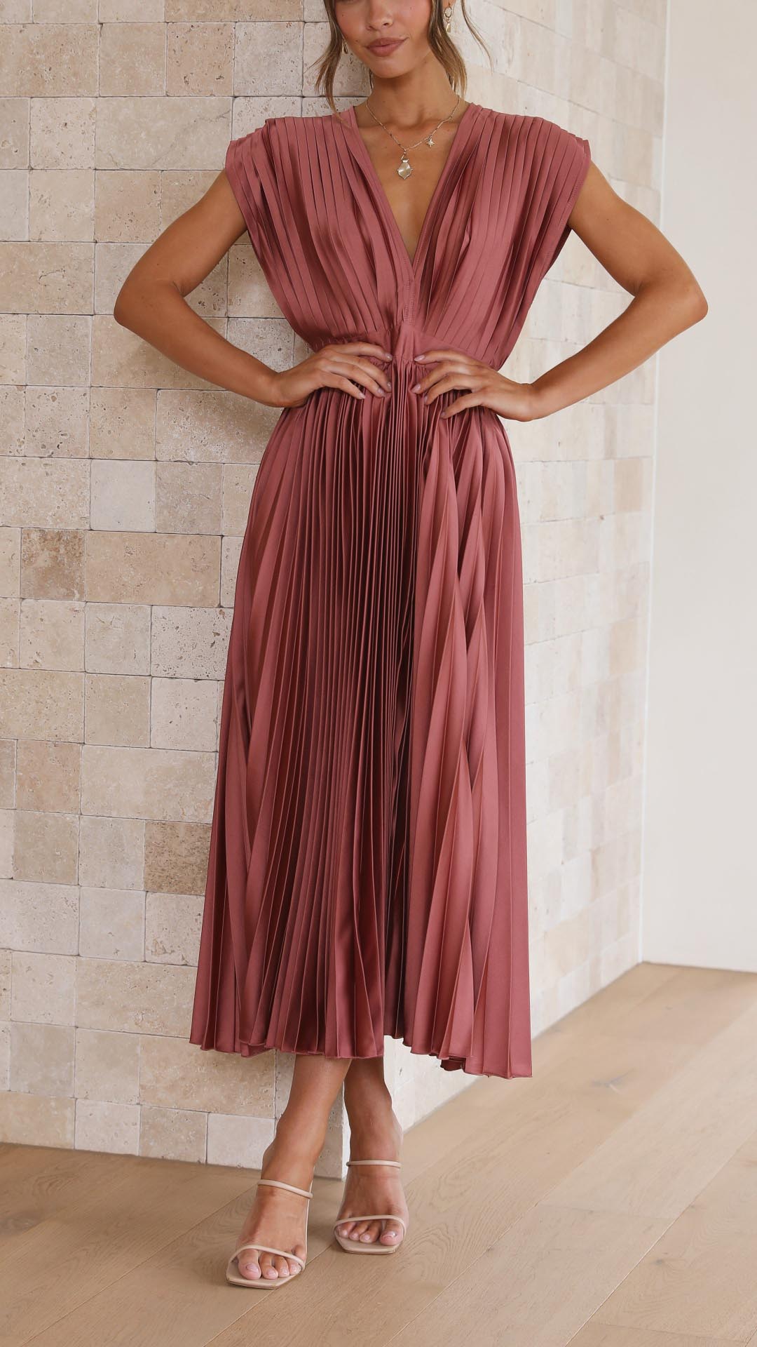Alexis – Draped V-Neck Pleated Dress