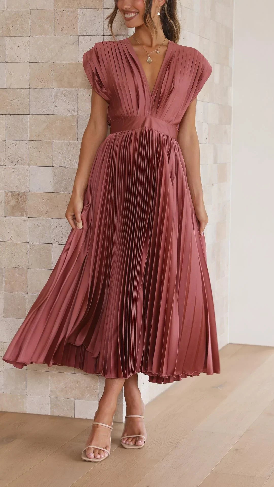 Alexis – Draped V-Neck Pleated Dress