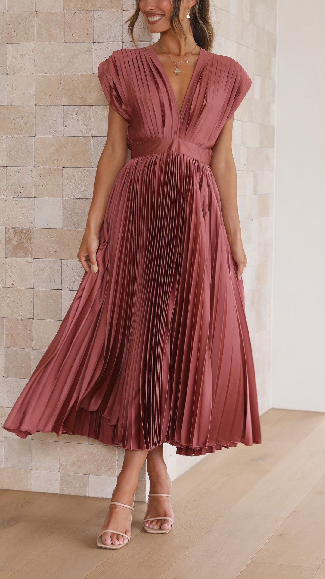 Alexis – Draped V-Neck Pleated Dress
