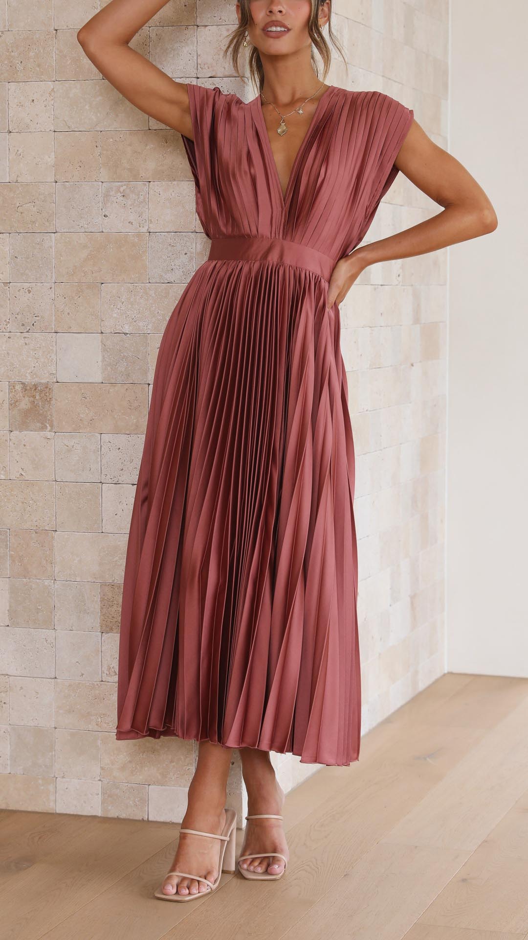 Alexis – Draped V-Neck Pleated Dress