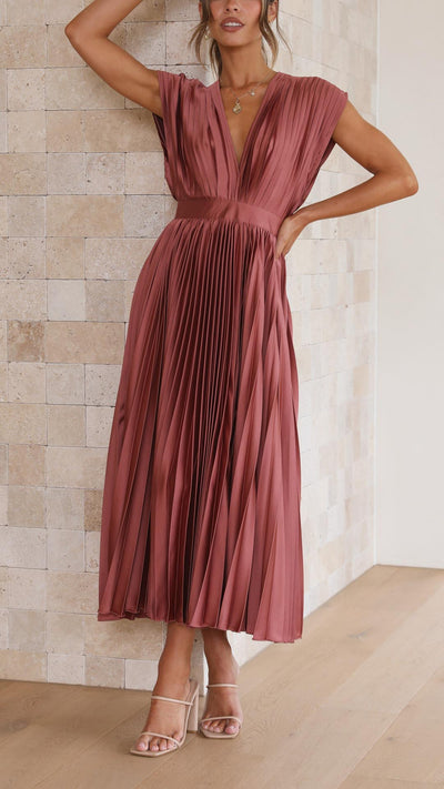 Alexis – Draped V-Neck Pleated Dress
