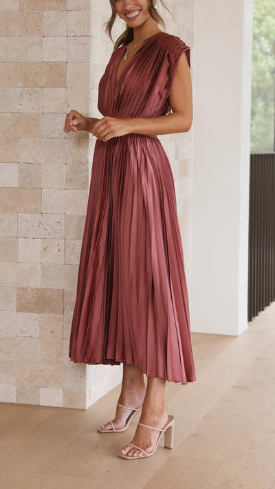 Alexis – Draped V-Neck Pleated Dress