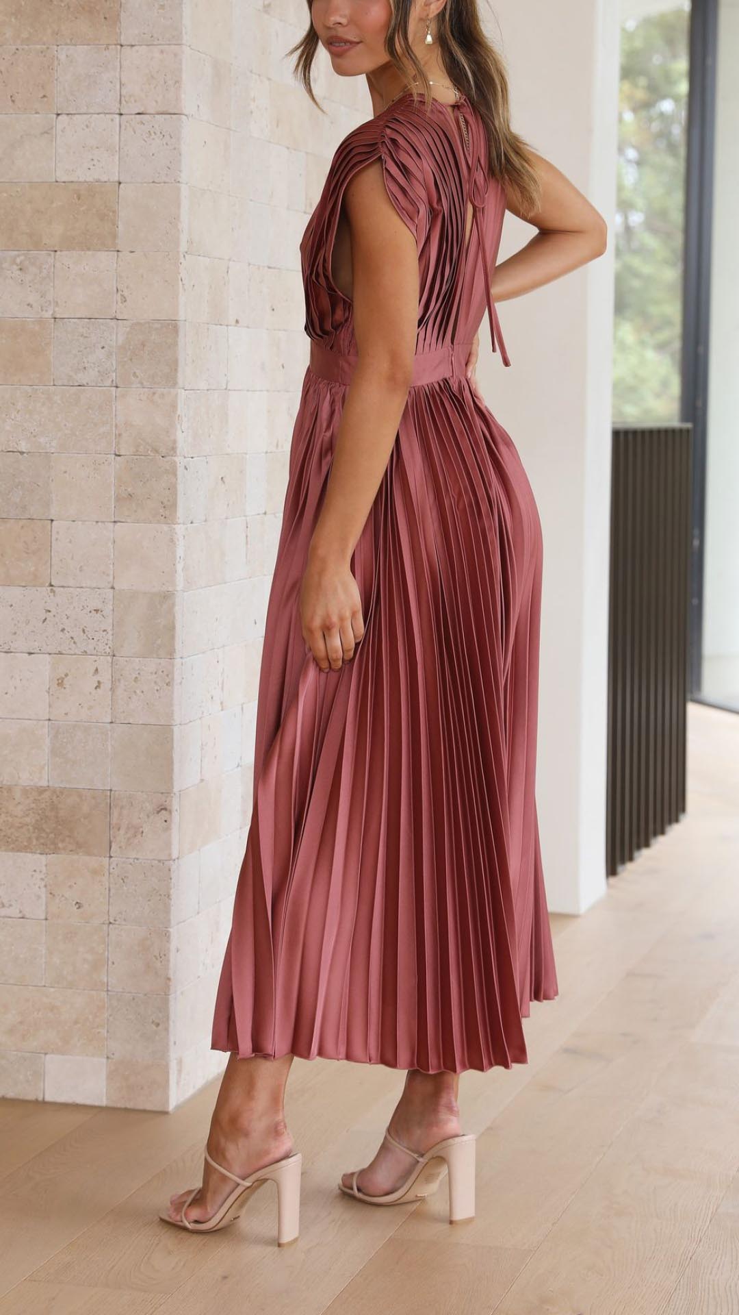 Alexis – Draped V-Neck Pleated Dress